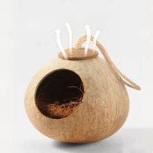 1 个 4/6 英寸椰子壳鸟巢，虎纹鹦鹉保暖繁殖悬挂黄麻绳鸟屋仓鼠窝