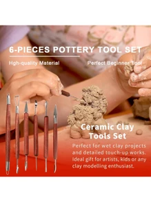 Clay Carving Tools, 6 Pieces Of Double-Ended Stainless Steel Polymer Clay Tools, And Wooden Handle Pottery Tools Are Used For Embossing, Carving Tools And Supplies Back To School