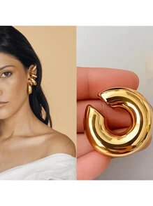 1pc Minimalist C-Shaped Smooth Open Ear Cuff For Women, New Simple Geometric Textured C-Shape Earrings, Suitable For Party, Street Style, Vacation, Work, Daily Wear, Back To School, Halloween, Christmas (No Card Included)