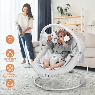  LADIDA Soft Padded Lamb Bouncer – 0–6 Months, Soothing Music And Gentle Vibration