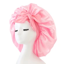 Luxurious Pink Satin Bonnet With Adjustable Tie Band & Bow Accent - Soft Hair Protection For Women & Men, Comfortable Ruffled Design For A Snug Fit, Hair Protection | Satin Cap | Smooth Satin Finish