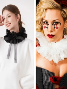 Guler fals Lolita din dantelă, guler vintage cu volane din dantelă - detașabil, guler detașabil vintage cu volane din dantelă, mai multe straturi, stil victorian edwardian, în alb și negru, accesoriu de modă, guler pentru costum edwardian victorian, haine unisex de toamnă pentru femei - Vestă de gât - Vizualizare 5