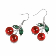 1 Pair Fashionable Fruit Earrings, Cherry Copper Hook Earrings Design, Suitable For Women To Wear Daily In Autumn/Winter Red Series - Silver Red Earrings - View 3