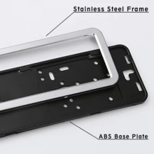 2个不锈钢欧标车牌框，带ABS底板，通用尺寸520mm*110mm车牌，欧盟汽车外饰配件，欧标车牌架，含螺丝套件，也适用于俄罗斯金属车牌框