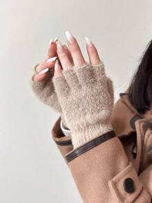 1 Pair Unisex Solid Color Fingerless Gloves, Suitable For Autumn/Winter