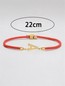 1 时尚创意双耳不锈钢A-Z字母手链，26个红色英文字母，可调节大小，女生可日常佩戴首字母姓名手链 - 紅色 - 查看 4