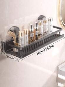 1 pieza Estantería organizadora de baño sin perforación con ventosas, estante de almacenamiento montado en la pared a prueba de óxido con ganchos y toallero, estantería de almacenamiento de baño ahorradora de espacio para guardar champú, jabón y accesorios de baño - Multicolor - Ver 8