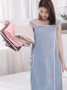 1 pezzo Asciugamano da bagno da donna (Dimensione: 80cm * 135cm, 250g), Accappatoio da spiaggia/spa/bagno, Asciugamano da doccia/fitness, Set asciugamani da donna, Accappatoio in spugna di corallo ultra morbido da donna con taschino a fiocco carino, Vestito asciugamano per la casa, Disponibile in più colori, Indumenti in velluto confortevoli, Asciugamano indossabile