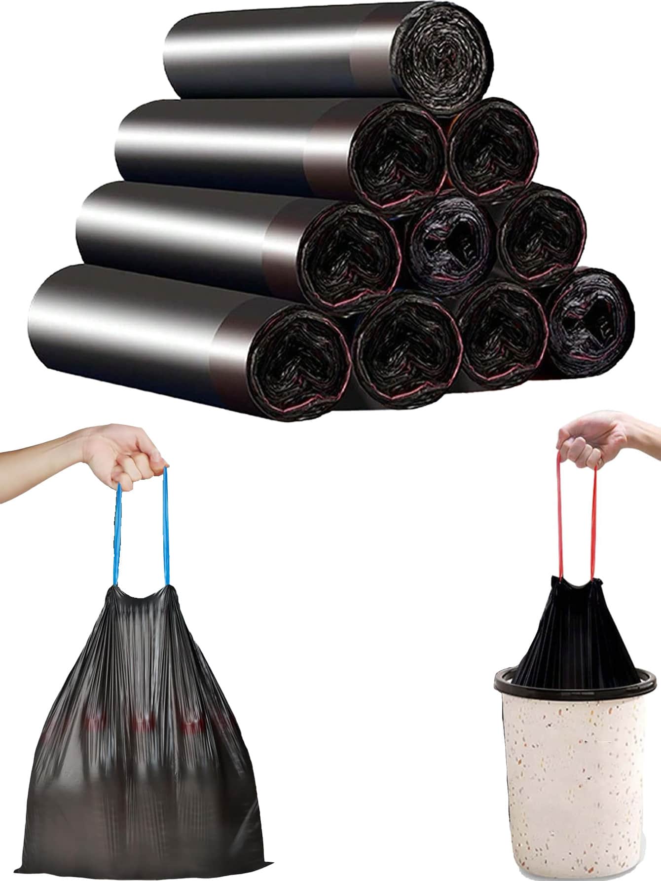 10 cuộn túi đựng rác nhà bếp, dung tích 4 gallon, thích hợp cho nhà bếp, phòng tắm, phòng ngủ, nhà ở và văn phòng (Màu đen)
