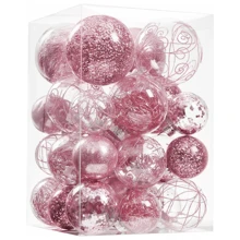 30 颗圣诞球饰品防碎透明大号塑料悬挂球装饰球套装，带精致毛绒装饰（多种尺寸）