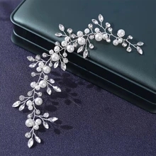 仿珍珠发箍发饰，白色婚纱装饰，编织发髻发箍，新娘发饰，情人节配饰 - 銀色 - 查看 6