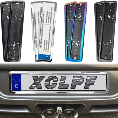 2PCS Stainless Steel European License Plate Frame With ABS Base Plate,Universal For 520mm*110mm License Plate,EU Car Accessory Exterior, European Standard Car Plate Holder With Screw Kits, Also For Russian Metal Registration Plate Frame EU