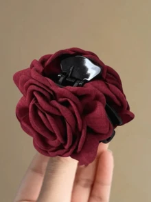 1 pieza Elegante clip para el cabello con diseño floral, elegante, regalo para el Día de la Madre, con vibra invernal, en color beige, adecuado para uso diario, fiestas, accesorio para el cabello de otoño color borgoña, clip para el cabello de invierno, clip de garra, barrette, clip para el cabello para atuendo festivo, accesorios para el cabello de mujer, clip para el cabello con flor - Burdeos - Ver 3