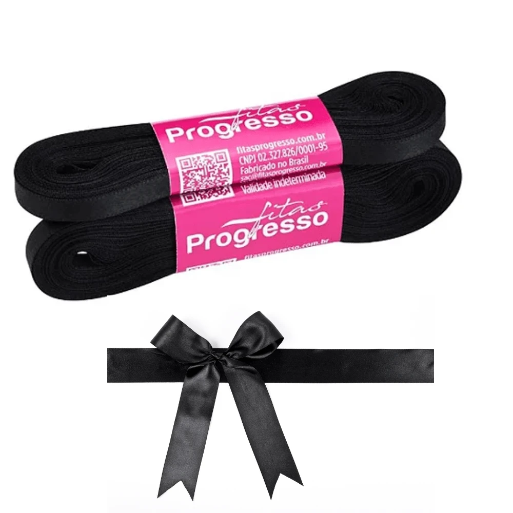 50m Thin Satin Ribbon 7mm Choose Color - 黑色 - 查看 1