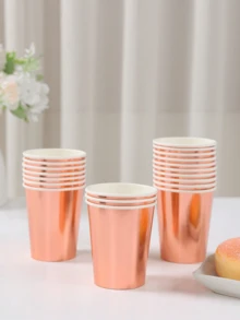 100 pezzi Bicchieri di carta color oro rosa, bicchieri di carta monouso multifunzione per bevande, succhi, latte, adatti per matrimoni, compleanni, festa di nascità, adatti per vari temi di feste, picnic, campeggio, uso domestico in cucina, stoviglie da ristorante e posate monouso per feste. - oro rosa - Visualizzare 4