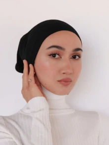 1pc Soft & Comfortable Undercap, Viscose Elastic Fabric, Breathable, Suitable For Daily Wear, Middle Eastern Hijab Accessory, Versatile & Fashionable - Black - View 3