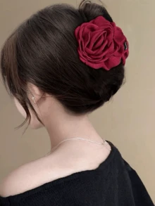 1 pieza Elegante clip para el cabello con diseño floral, elegante, regalo para el Día de la Madre, con vibra invernal, en color beige, adecuado para uso diario, fiestas, accesorio para el cabello de otoño color borgoña, clip para el cabello de invierno, clip de garra, barrette, clip para el cabello para atuendo festivo, accesorios para el cabello de mujer, clip para el cabello con flor - Burdeos - Ver 5