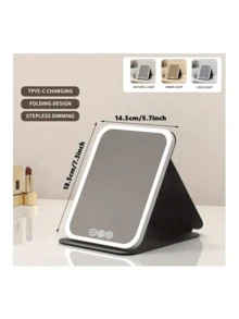 LED Makeup Mirror, Portable Foldable Vanity Mirror, 3-Color Lighting, Dimmable Touch Screen, Compact Cosmetic Mirror