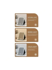 LED Makeup Mirror, Portable Foldable Vanity Mirror, 3-Color Lighting, Dimmable Touch Screen, Compact Cosmetic Mirror
