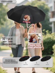 [Pedido mínimo de 1 pieza] Paraguas negro automático de 10 varillas, de uso dual a prueba de lluvia y sol | Paraguas plegable de apertura/cierre con un solo toque resistente al viento | Personalización de regalo de negocios/boda/promoción | Impresión personalizable de logotipo/texto/imagen, artículos lindos - Multicolor - Ver 1