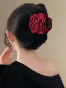 1 pieza Elegante clip para el cabello con diseño floral, elegante, regalo para el Día de la Madre, con vibra invernal, en color beige, adecuado para uso diario, fiestas, accesorio para el cabello de otoño color borgoña, clip para el cabello de invierno, clip de garra, barrette, clip para el cabello para atuendo festivo, accesorios para el cabello de mujer, clip para el cabello con flor - Burdeos - Ver 6