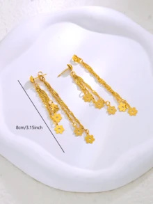 1 对 18K 镀金时尚欧美简约个性耳环，几何镂空女士日常佩戴流苏耳环 - D - 查看 23