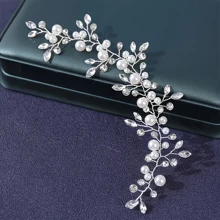 仿珍珠发箍发饰，白色婚纱装饰，编织发髻发箍，新娘发饰，情人节配饰 - 銀色 - 查看 5