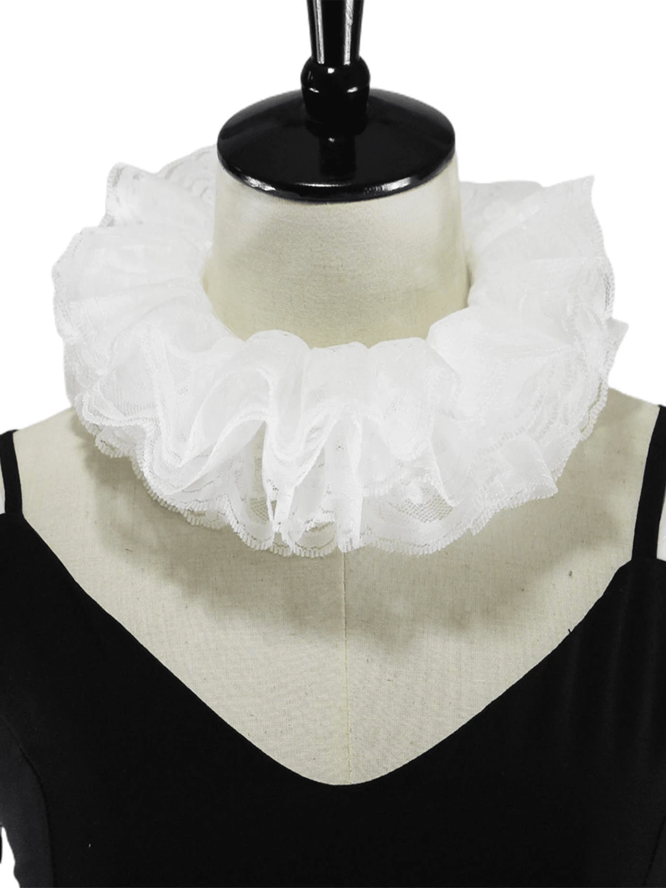 Guler fals Lolita din dantelă, guler vintage cu volane din dantelă - detașabil, guler detașabil vintage cu volane din dantelă, mai multe straturi, stil victorian edwardian, în alb și negru, accesoriu de modă, guler pentru costum edwardian victorian, haine unisex de toamnă pentru femei - Vestă de gât - Vizualizare 1