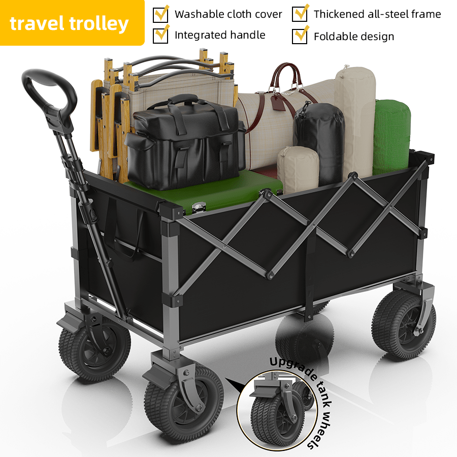 Carrito de compras para exteriores todo terreno, carrito de compras plegable con gran capacidad, cubo de rueda grande con carrito de freno plegable, ya sea que esté cocinando al aire libre, haciendo un picnic, jugando en la playa o comprando en el centro comercial, es una herramienta perfecta que ahorra esfuerzo y preocupaciones.