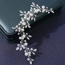 仿珍珠发箍发饰，白色婚纱装饰，编织发髻发箍，新娘发饰，情人节配饰 - 銀色 - 查看 4