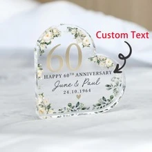 Personalised Floral Wedding Anniversary Gift, Diamond Anniversary Plaque, Anniversary Gifts, Anniversary Gift For Husband Wife Parents, Floral Anniversary Plaque, Anniversary,Heart-Shaped Acrylic Plaque Custom Keepsake With Names Date Mum Dad,Heart-Shaped Acrylic Plaque Custom Keepsake With Names Date Elegant Floral
