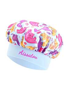 Customized Text Baby Satin Sleep Cap/Bath Cap, Cute Cartoon Dinosaur Print Children's Satin Sleep Cap, Hair Protection, Elastic Wide-Brim Round Cap, Soft & Stretchy, Suitable For Boys & Girls, Birthday & Daily Wear - One Size - View 7