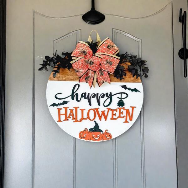 Halloween Door Hanging | Halloween Wreath | Happy Halloween Front Door Decor | Halloween Wooden Door Hanger | Happy Halloween Door Sign