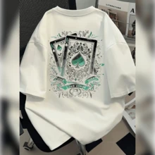 New Brand  American Style Summer Casual Sports T-Shirt In Sturdy Pure Cotton With Round Neck And Short Sleeves, High Street Design, Unique And Sophisticated Printing, Cool And Stylish Casual Fashion, Versatile Half-Sleeve Sports Top For Couples - 白色 - 查看 1