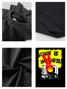 Camiseta con estampado de dibujos animados para hombre, informal, de primavera y verano, de manga corta y cuello redondo, 100 % algodón, 220 g - Negro - Ver 4