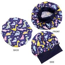 Customized Text Baby Satin Sleep Cap/Bath Cap, Cute Cartoon Dinosaur Print Children's Satin Sleep Cap, Hair Protection, Elastic Wide-Brim Round Cap, Soft & Stretchy, Suitable For Boys & Girls, Birthday & Daily Wear - One Size - View 11