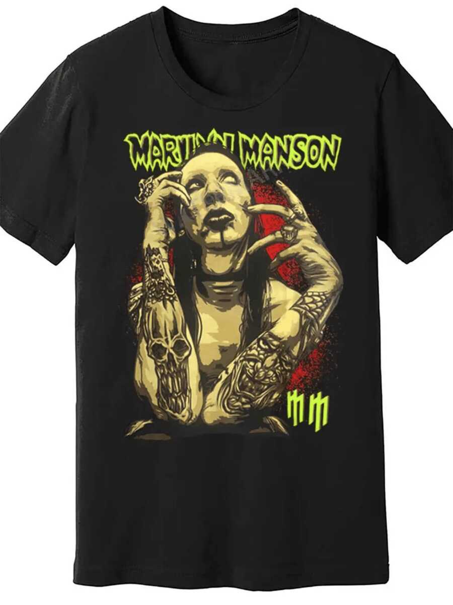 Gothic Skull Tattoo Digital Printed T Shirt 220g 1pcs Dark Style Men's Casual Tee 100% Cotton Graphic Tee - màu đen - Xem 1
