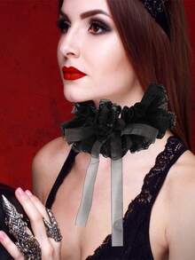 Guler fals Lolita din dantelă, guler vintage cu volane din dantelă - detașabil, guler detașabil vintage cu volane din dantelă, mai multe straturi, stil victorian edwardian, în alb și negru, accesoriu de modă, guler pentru costum edwardian victorian, haine unisex de toamnă pentru femei - Vestă de gât - Vizualizare 4