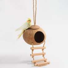 1 个 4/6 英寸椰子壳鸟巢，虎纹鹦鹉保暖繁殖悬挂黄麻绳鸟屋仓鼠窝