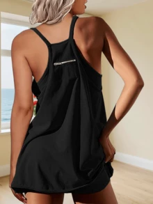 Women's Summer Mini Dress Casual Workout Tennis Dress With Shorts Sleeveless Althletic Dresses - 黑色 - 查看 4