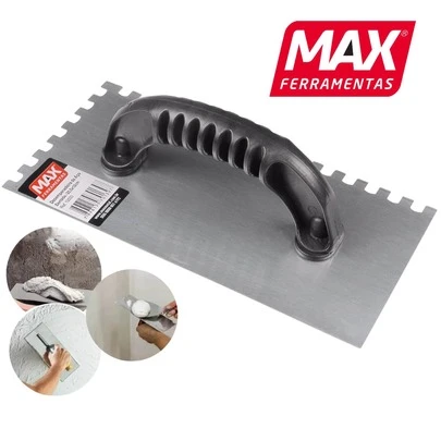 Desempenadeira Massa Corrida Gesso Max 25.5cmx12cm Lisa/Dentada Drywall/Piso Aço Inox Profissional