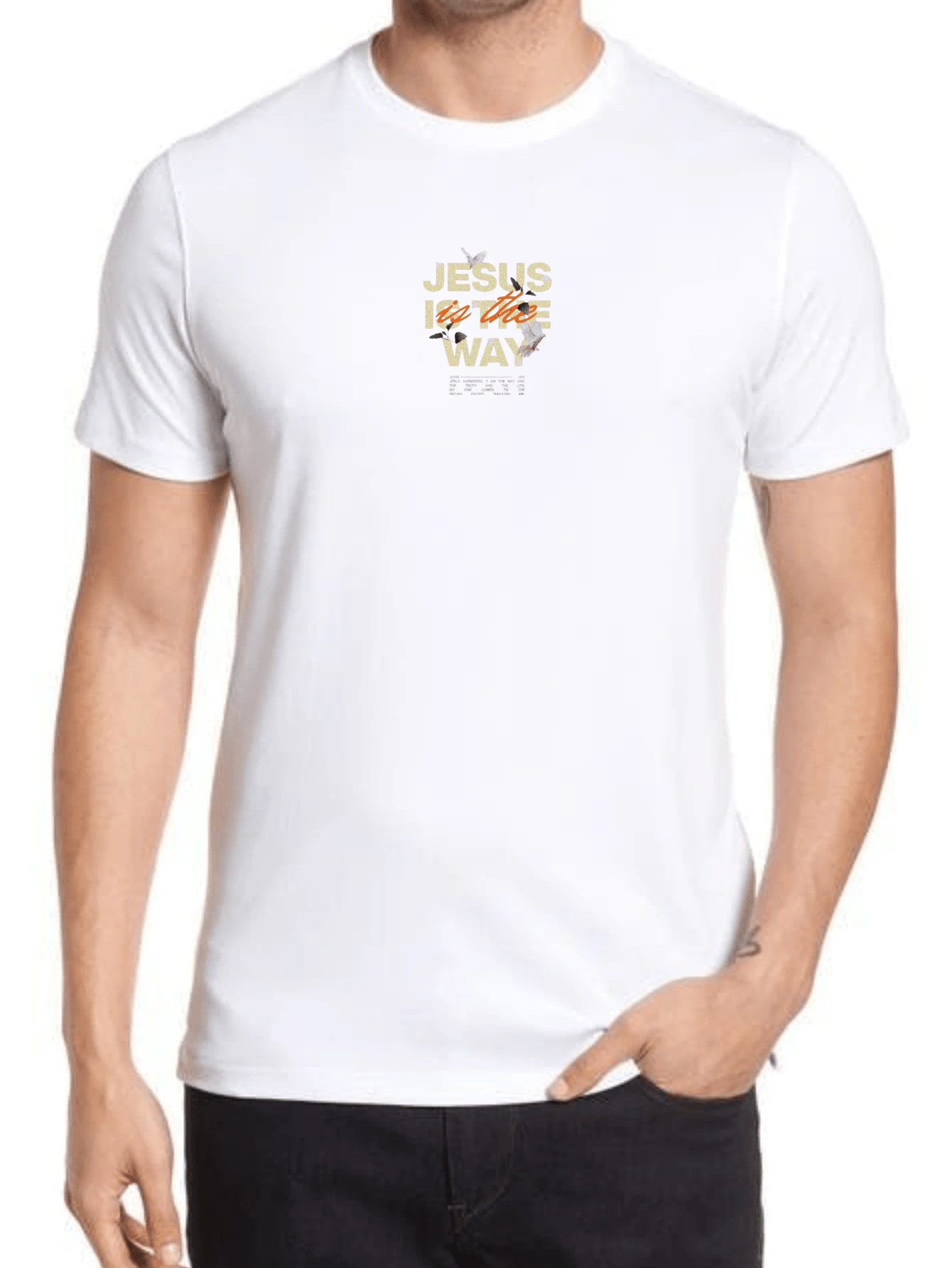 Men's Gold Jesus Printed Short Sleeve T-Shirt Summer Father's Day - White - View 1