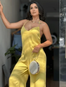 Elegant Casual Party Halter Jumpsuit - 黃色 - 查看 3