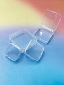 4,5 cm/5,5 cm/6,5 cm/7,5 cm Scatole di immagazzinaggio in plastica quadrate, organizer portatile in plastica bianca per forniture artistiche per pittura a diamanti 5D, kit di cucito, orecchini - trasparente - Visualizzare 3