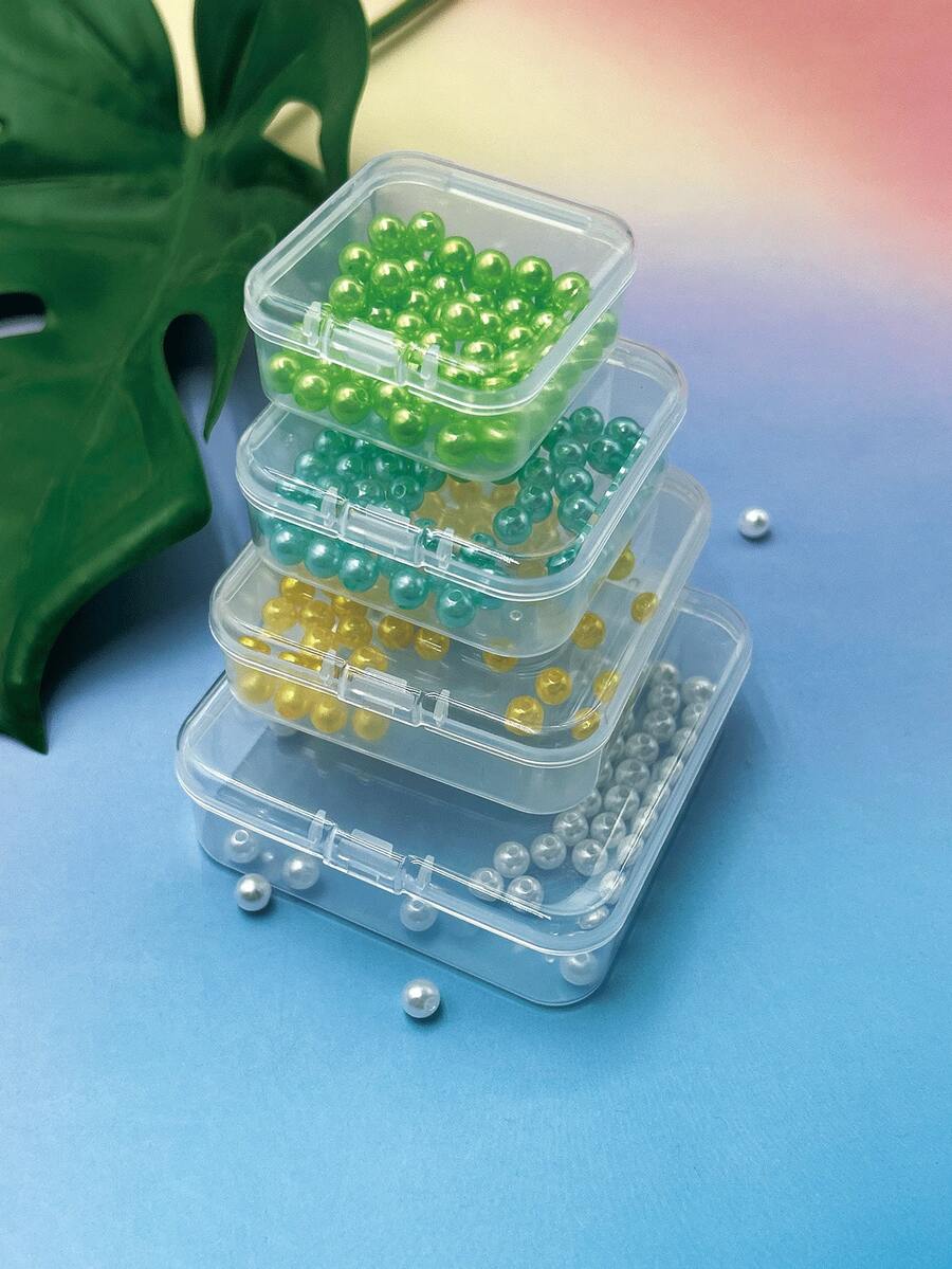 4,5 cm/5,5 cm/6,5 cm/7,5 cm Scatole di immagazzinaggio in plastica quadrate, organizer portatile in plastica bianca per forniture artistiche per pittura a diamanti 5D, kit di cucito, orecchini - trasparente - Visualizzare 1