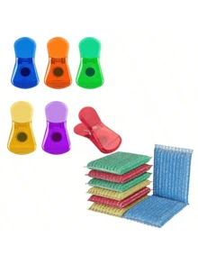 Essenciais de Armazenamento e Limpeza de Cozinha: Conjunto de 12 Clipes Portáteis para Vedação de Sacos de Lanche + Esponja/Esfregão para Lavar Louça, Utensílios de Armazenamento e Limpeza de Cozinha, Essenciais para Dormitório Escolar, Limpeza Doméstica, Limpeza de Cozinha, Limpeza para Festas