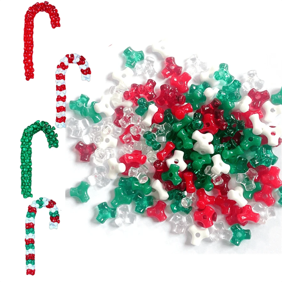 300pcs 1cm Transparent Bone Shaped Bead Triangle Shaped Beads Christmas Fun Christmas Theme Beads, Christmas Bead Kit - DIY Flower Garlands, Bells, And Tree Decorations, Acrylic Decorative Beads For Holiday Decoration