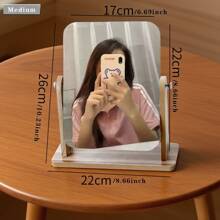 1pc Rotatable Vanity Makeup Mirror With Wooden Stand, Polished Finish, Adjustable Desk Vanity Mirror For Bedroom, Bathroom, Daily Skincare & Makeup, No Battery Required Home Decor Back To School Room Decor School Supplies