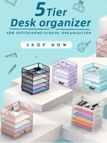 3/4/5/6 Tier Mesh File Organizer Rack With Handle, Available In Black, White, Pink, Purple, Desktop File/Letter Sorter, High Capacity Multi-Purpose Storage, Suitable For Office, Home, School - Easy Assembly - Multicolor - View 1