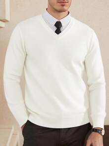 Men Fall Casual Solid V Neck Sweater